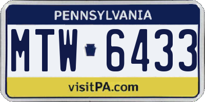 PA license plate MTW6433