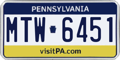 PA license plate MTW6451