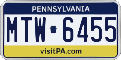 PA license plate MTW6455
