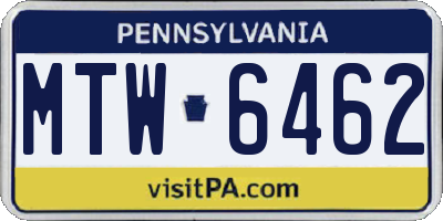 PA license plate MTW6462