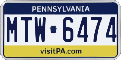 PA license plate MTW6474