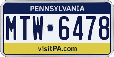 PA license plate MTW6478