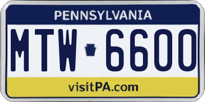 PA license plate MTW6600
