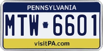 PA license plate MTW6601