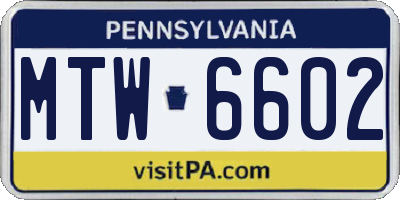 PA license plate MTW6602