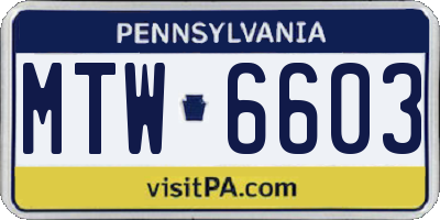PA license plate MTW6603
