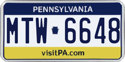 PA license plate MTW6648