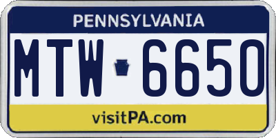 PA license plate MTW6650