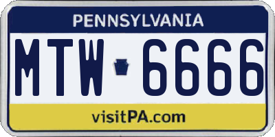 PA license plate MTW6666