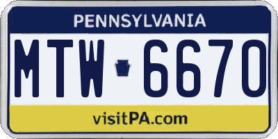 PA license plate MTW6670