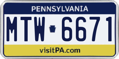 PA license plate MTW6671