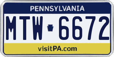 PA license plate MTW6672