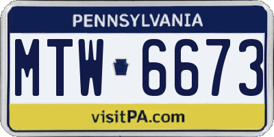 PA license plate MTW6673