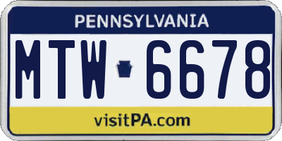 PA license plate MTW6678