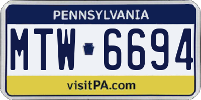 PA license plate MTW6694