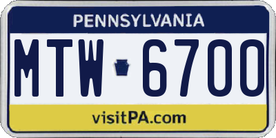 PA license plate MTW6700