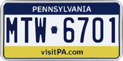 PA license plate MTW6701