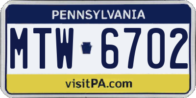 PA license plate MTW6702