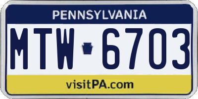 PA license plate MTW6703
