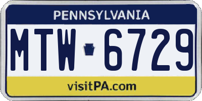 PA license plate MTW6729