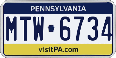 PA license plate MTW6734