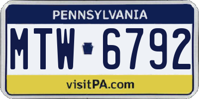 PA license plate MTW6792