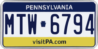 PA license plate MTW6794