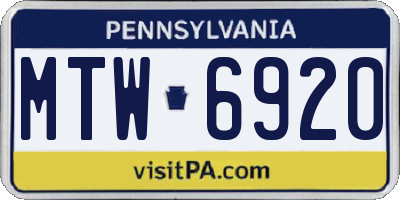 PA license plate MTW6920
