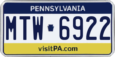 PA license plate MTW6922