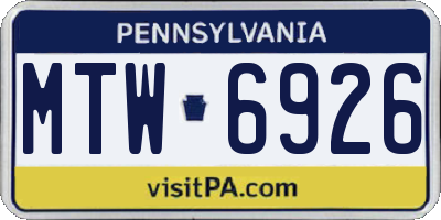PA license plate MTW6926
