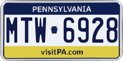 PA license plate MTW6928