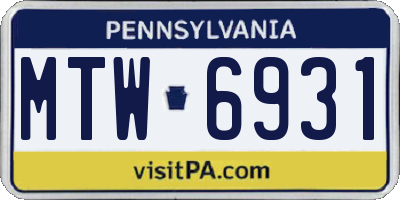 PA license plate MTW6931