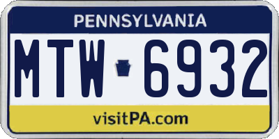 PA license plate MTW6932
