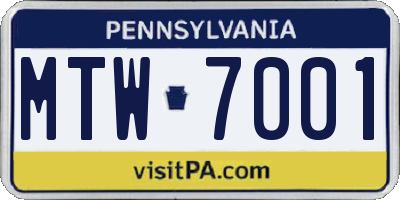 PA license plate MTW7001