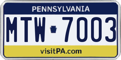 PA license plate MTW7003