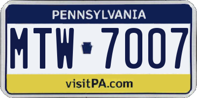 PA license plate MTW7007