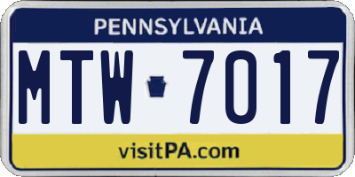 PA license plate MTW7017