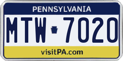 PA license plate MTW7020