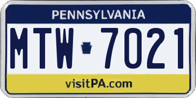 PA license plate MTW7021