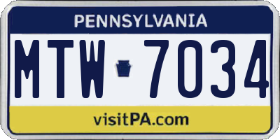 PA license plate MTW7034