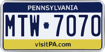 PA license plate MTW7070