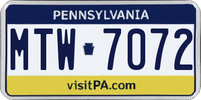 PA license plate MTW7072