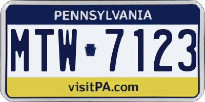 PA license plate MTW7123