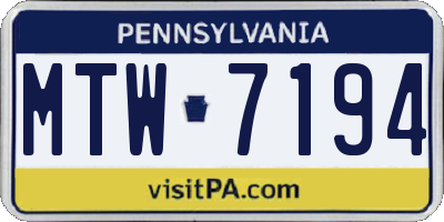 PA license plate MTW7194