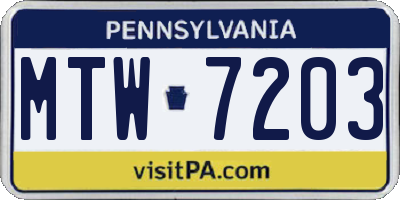 PA license plate MTW7203