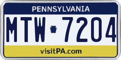 PA license plate MTW7204
