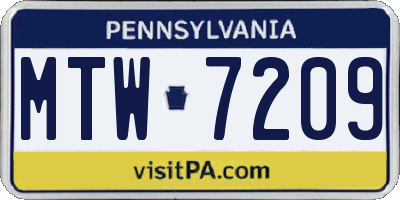 PA license plate MTW7209