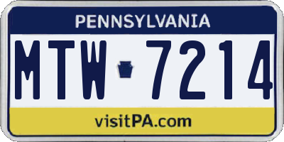 PA license plate MTW7214