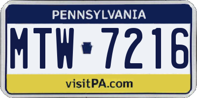 PA license plate MTW7216