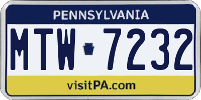 PA license plate MTW7232
